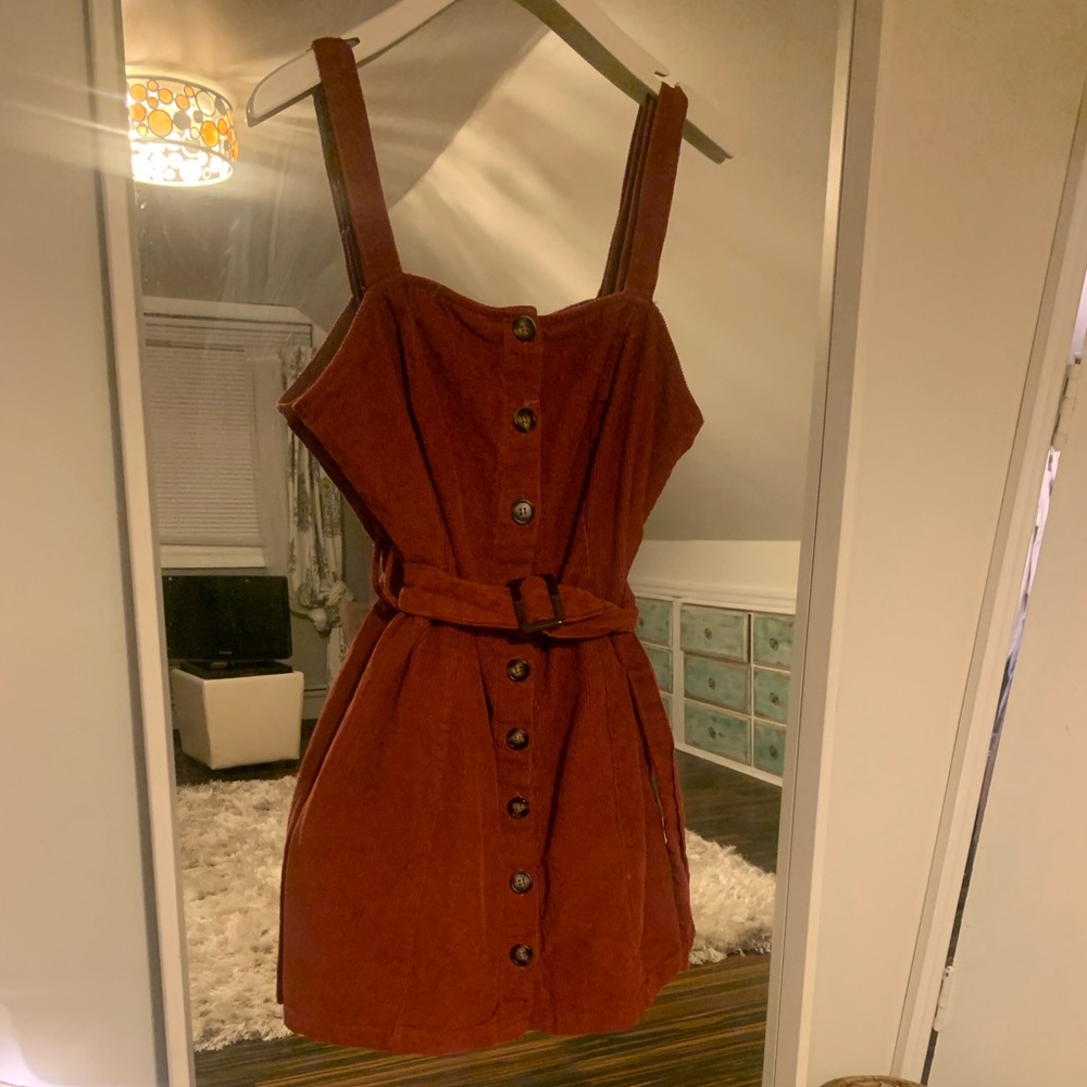 Burgundy Corduroy Mini Dress with Belt